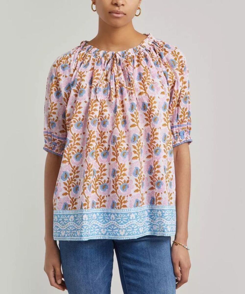 SZ Blockprints Tracy Cotton Top in Camel Essa Size M